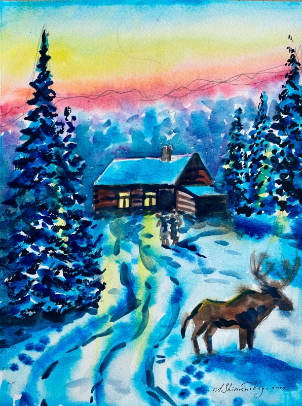 Winter evening by artist Anastasia Shimanskaya